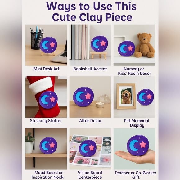 ✨ Wish Dish – Handmade Clay Moon & Star Art | One of a Kind | Great Add-on - Picture 7 of 7